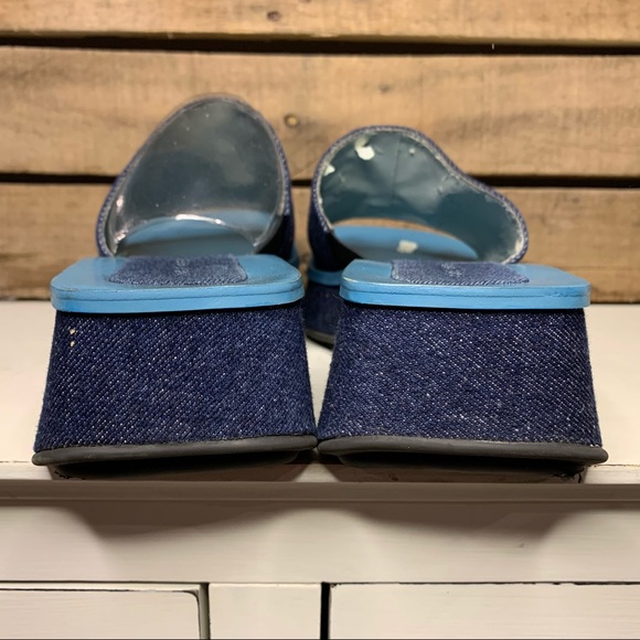 VINTAGE Nine West Y2K Denim Square Toe Embroidered Platform Slides Size 7.5 - Picture 7 of 12